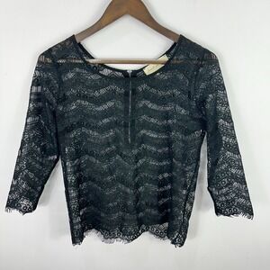 Vintage Black Lace Top Womens Small Sheer Boho Gothic Witchy Romantic Layering